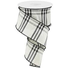 Black And White Plaid Ribbon Wired A 10 Yard Roll Of 2 5 Wide Plaid Ribbon In A Cream White And Black Pattern Wired Edge 10 Yards Or 3 Black And White Ribbon Buffalo Plaid Ribbon Plaid Ribbon