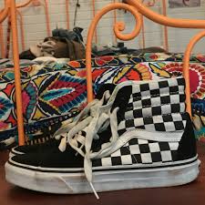 Black And White Checkered Vans Womens Size 7 Vans Shoes Checkered Vans Hi Tops Color Black White Size 7 Vans Hi Womens Vans Vans