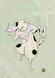 猫又 illustration イラスト 動物 絵 和風 猫 妖怪 猫又 キャットアート 猫又 妖怪 イラスト