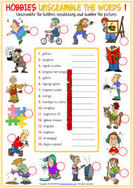 English as a second language (esl) grade/level: Hobbies Esl Unscramble The Words Worksheets For Kids