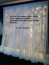 White 12 Ft Wide Led Backdrop Lights With Voile Organza Drapes Led Backdrops Drapes Sale Reception Decoration 57 Off Retail Wedding Reception Backdrop Reception Backdrop Wedding Backdrop