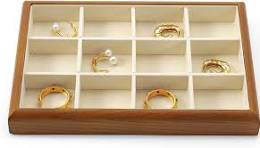 Oirlv Bandeja organizadora de joyas de madera maciza de 12 rejillas,  organizador de cajones de joyas para anillos, aretes, exhibición de ...