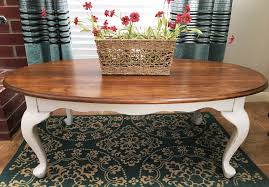 Queen Anne Style Coffee Table Painted Tan With An American Walnut Stained Top Lightly Di Painted Coffee Tables Refurbished Coffee Tables Coffee Table Makeover