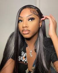 Platinum Highlight Grey 13x4 Lace Front Human Hair Wigs Mixed Color  Brazilain Straight Lace Wig