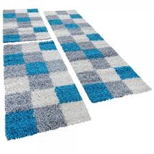 Moderner hochflor teppich shaggy vigo gemustert in schwarz grau weiß türkis top preis tapiso® silk shaggy teppich hochflor | modern teppiche langflor türkis blau einfarbig und weich. 3er Set Teppich Shaggy Karo Turkis Teppichmax