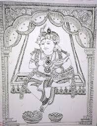 Black And White Mural Painting Outline Search For My Mom S Art Gallery On Facebook Artist Mangalam Srinivasan Ganesha Painting Mysore Painting Ornament Drawing
