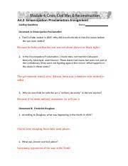 Issued after the union victory at antietam, the emancipation proclamation had both moral and strategic implications for the ongoing civil war. M4a2 Emancipation Proclamation Answer Sheet Docx A4 2 Emancipation Proclamation Assignment Guiding Questions Name Document A Emancipation Proclamation Course Hero