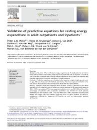 Pdf Validation Of Predictive Equations For Resting Energy Expenditure In Adult Outpatients And Inpatients