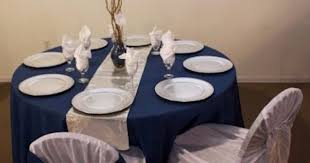 Navy Tablecloth With Silver Runner Just Need To Buy Silver Charger Plates And A Green Centerpiece Silver Charger Plates Navy Tablecloth Silver Chargers