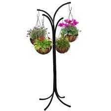 Cobraco 12 In Metal Hanging Basket With Tree Stand 4 Pack Hb4t A The Home Depot Plants Plant Stand Hanging Baskets