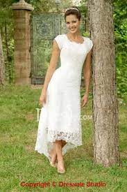 Tea Length White Bridal Gown In Charming Lace With Asymmetrical Hem Robe De Mariee Robe De Mariee Dentelle Robes De Mariees Blanches