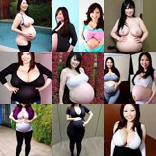 KREA - hitomi tanaka with biggest pregnancy ever, standing sideways, full  body view, realistic, smiling