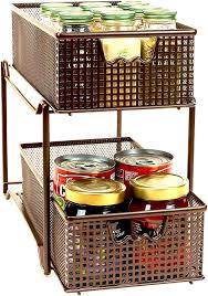 Amazonsmile Decobros Two Tier Mesh Sliding Cabinet Basket Organizer Drawer Bronze Home Kitche In 2020 Kitchen Cabinet Storage Basket Organization Organize Drawers