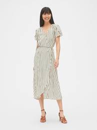 Short Sleeve Print Midi Wrap Dress Gap Derby Dress Fashion Tulip Sleeve