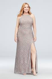 Glitter Lace Plus Size Gown With Beaded Belt City Triangles