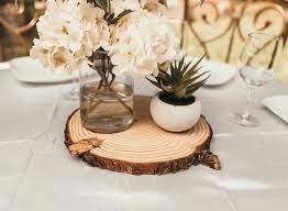 These wood slab centerpieces will steal the show at any rustic wedding reception wood slice centerpieces wood slab centerpiece wood centerpieces. Pin On Rustic Winter Wedding Ideas