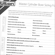 Clutch Master Cylinder Bore Size Chart