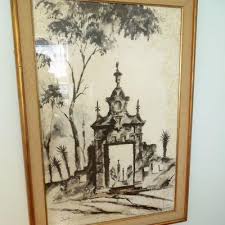 Lot 190: "Baroque Deerway" Framed Watercolor by John Hulse
