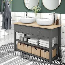 Bathroom storage and vanity units at argos. Trafalgar 1240mm Grey Countertop Vanity Unit And Double Round Basins Victorian Plumbing Uk