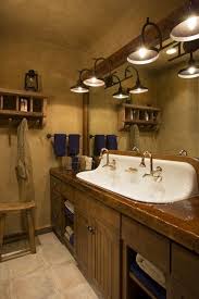 Master Bath Farmhouse Sink Two Spaces Two Faucets But One Sink Interesting Rustic Bathrooms Lodge Bathroom Rustic Bathroom Vanities