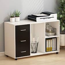 Tribesigns 3 Drawer Wood File Cabinets Large Modern Lateral Mobile Filing Cabinets Printer Stand With Wheels Open Storage Shelves For Home Office Study Bedroom Black Office Products Cjp Org In