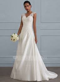 Us 231 00 Ball Gown Princess V Neck Sweep Train Satin Wedding Dress With Ruffle Beading Sequins Jj S House Bridal Dresses Ruffle Wedding Dress Beautiful Wedding Dresses