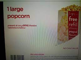 Amc 1 Large Popcorn Expires 06 30 2021 In15 Months E Delivery With Free Refills Amc