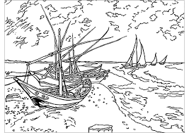 Coloring Page Created From A Painting By Vincent Van Gogh Fishing Boats On The Beach At Saintes Maries Van Gogh Coloring Van Gogh Vincent Van Gogh
