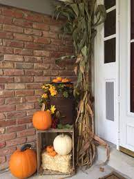 My Fall Front Porch Old Milk Can Corn Stalks And Crate Fall Outdoor Decor Fall Decorations Porch Fall Front Porch Decor