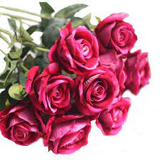 Cn Knight Artificial Flower 12pcs 22 Long Stem Silk Velvet Rose Real Touch Faux Flower For Wedding Bridal Bouquet Bridesmaid Home Decor Office Hotel Baby Shower Party Prom Centerpiece Fuchsia Silk Flower Arrangements