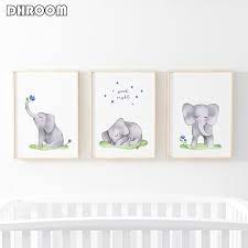 Comprar Decoracao Home Cute Watercolor Elephant Nursery Wall Art Canvas Poster Nordic Blue And Grey Print Painting Decoration Picture Baby Room Decor