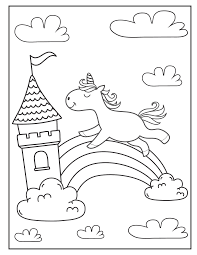 Supercoloring.com is super leuk voor alle leeftijden: Kasteel Unicorn En Regenboog Kleurplaat Kleurplaat Eenhoorn
