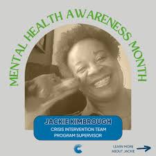 Crisis Services على X: "Crisis Services is highlighting Jackie Kimbrough!  Thank you so much for your positive energy and passion for the work you do!  #MentalHealthAwarenessMonth #MentalHealthAwareness #MentalHealthSupport  #CIT #CrisisHotline https://t ...