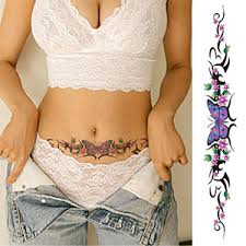 Tummy tuck tattoo designs for women | tummy tuck scar. Amazon Com Cargen 10 Sheets Realistic Flower Temporary Tattoos For Women Girls Long Waterproof Back Sleeves Tattoos For Women On Waist Back Butterfly Belly Stomach Tattoos Body Art For Party Show Festival