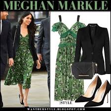 Meghan Markle Wears Green Floral Print Midi Dress And Black Jacket Meghan Markle Outfits Meghan Markle Style Fashion