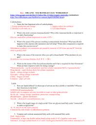 They form the cells of an organism and. Key Organic Macromolecules Worksheet