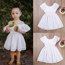 Click To Buy Pretty Girls Baby White Dress Off Shoulder Princess Formal Wedding Party One Piece Sleevel Toddler Girl Dresses Kids Dress Dresses Kids Girl
