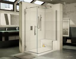 Titan Frameless 2 Sided Corner Glass Enclosure Paired With Acrylic Base With Bench Seat Shower Remodel Shower Stall Corner Shower Enclosures