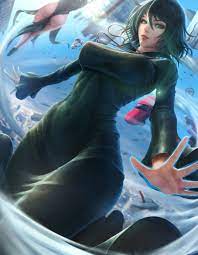 2girls areola areolae ass big breasts black dress blush  bottomless breasts dress exposed breasts female female focus female only  female pubic hair fubuki (one-punch man) green eyes green hair