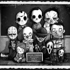 Freddy Krueger Vs Jason Vs Michael Myers Vs Chucky Cute Black And White Horror Cartoon Fanart Halloween Myedits Weheartit Jason Voorhees Saw Freddy Krueger Pennyw Horror Cartoon Horror Characters Horror Artwork