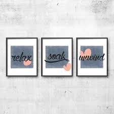 Set Of 3 Bathroom Pictures Relax Soak Unwind Bathroom Print Set Blue Grey Bath Decor By Qu Gallery Wall Ideas Stairs Picture Gallery Wall Simple Gallery Wall