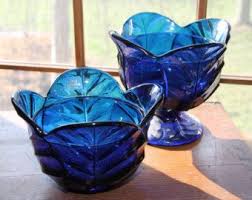 Vintage Viking Glass Bowls In Cobalt Blue Decorative Candy Dish Vase Cottage Chic Home Decor Set Of 2 Glass Bowl Decor Blue Glassware Viking Glass