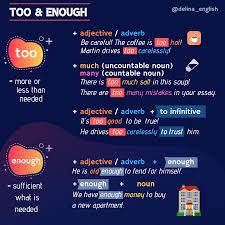What S The Difference Between Too And Enough English Grammar Too Enough Esl English Adjectives Learn English Grammar
