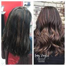 From Black Hair To Full Head Highlight For Lighter Look By Amy Ziegler Modernsalon Black Hair With Highlights Hair Hair Trends