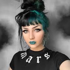 Half Split Dyed Hair Black And Blue 