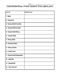Exponential Functions Vocabulary Worksheet And Quiz Print And Digital