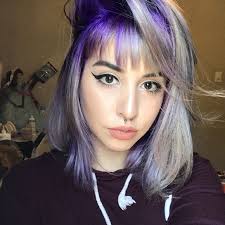 Purple To Silver Hair With Choppy Bangs Light Hair Color Silver Hair Hair Color