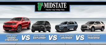 Get side by side car comparison for 2021 jeep grand cherokee vs 2021 toyota 4runner and many other car comparisons at iseecars.com. 2018 Grand Cherokee Vs Explorer Vs 4runner Vs Traverse Barre Vt