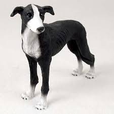 Black And White Greyhound Mix Dog Figurine Greyhound Black White Standard Dog Figurines White Dog Breeds Grey Hound Dog