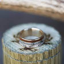 Rio In Elk Tooth Antler And Ironwood Set On 14k Gold Wedding Band Fully Customizable Custom Wedding Rings Titanium Wedding Rings Redwood Wedding